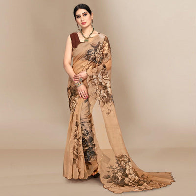 Brown Partywear Sequins & Printed Organza Saree