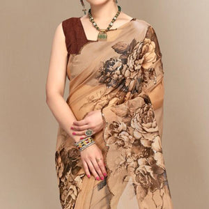 Brown Partywear Sequins & Printed Organza Saree