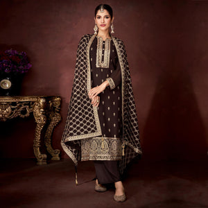 Brown Partywear Sequins Embroidered Heavy Faux Georgette Palazzo Suit
