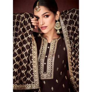 Brown Partywear Sequins Embroidered Heavy Faux Georgette Palazzo Suit