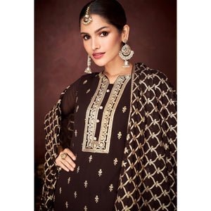 Brown Partywear Sequins Embroidered Heavy Faux Georgette Palazzo Suit