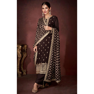 Brown Partywear Sequins Embroidered Heavy Faux Georgette Palazzo Suit