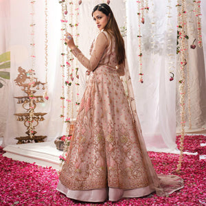 Brown Partywear Sequins Embroidered Net Gown