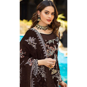 Brown Partywear Women's Floral Embroidered Georgette Semi-Stitched Pakistani Suit