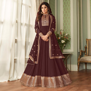 Brown Partywear Woven Georgette Anarkali Suit