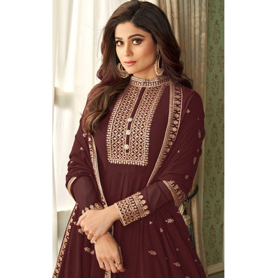 Brown Partywear Woven Georgette Anarkali Suit