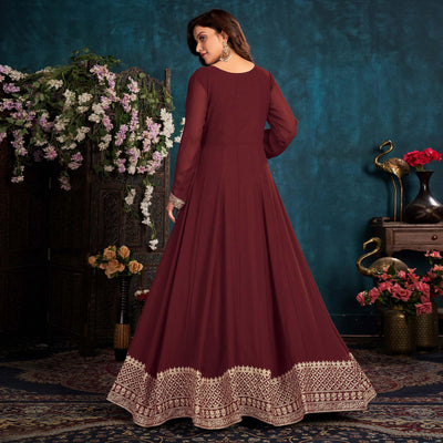 Brown Partywear Zari Embroidered Faux Georgette Anarkali Suit