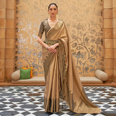 Brown Partywear Zari Woven Pure Silk Saree