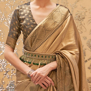 Brown Partywear Zari Woven Pure Silk Saree