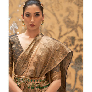 Brown Partywear Zari Woven Pure Silk Saree