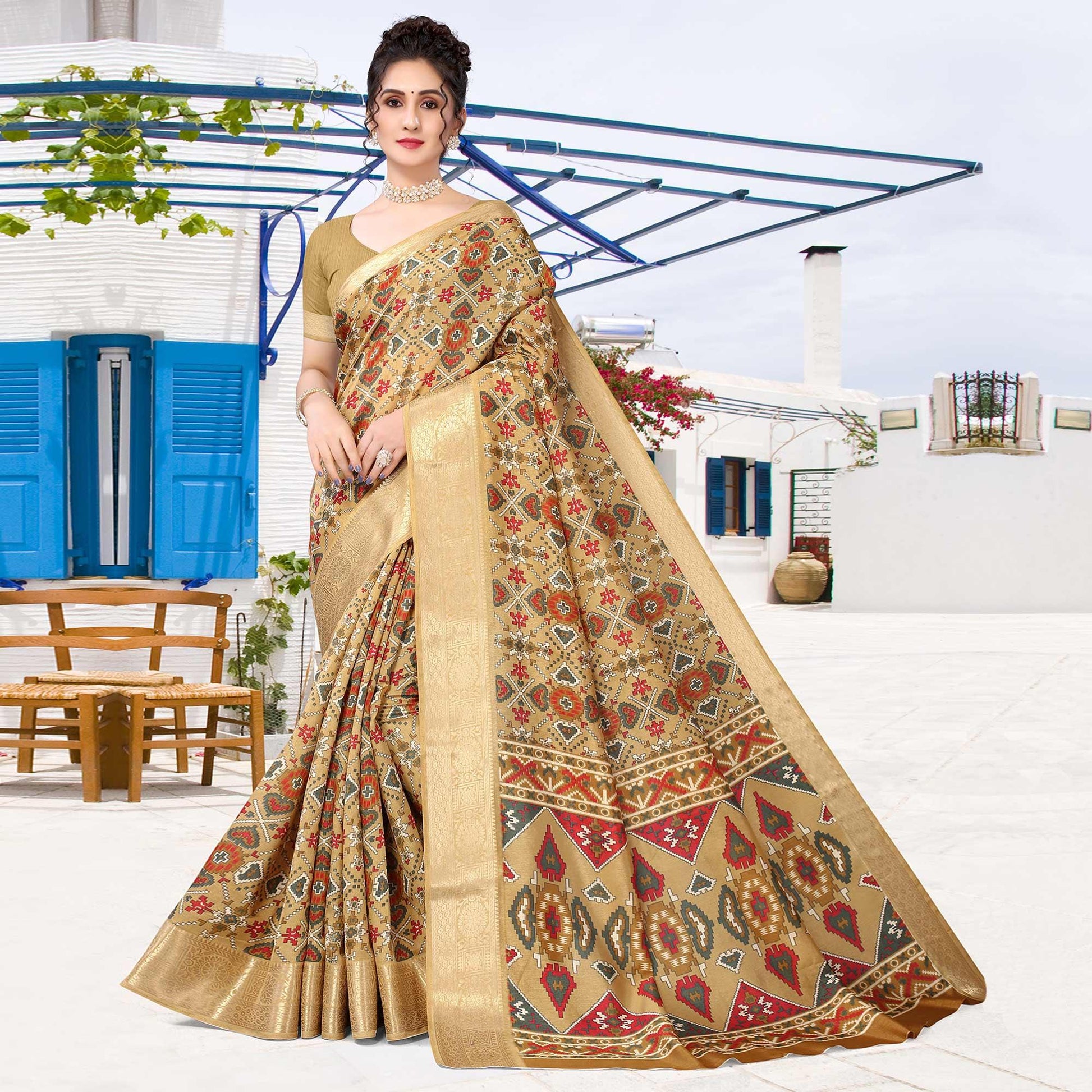 Brown Patola Printed Dola Silk Saree
