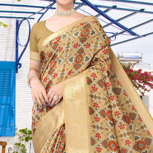 Brown Patola Printed Dola Silk Saree