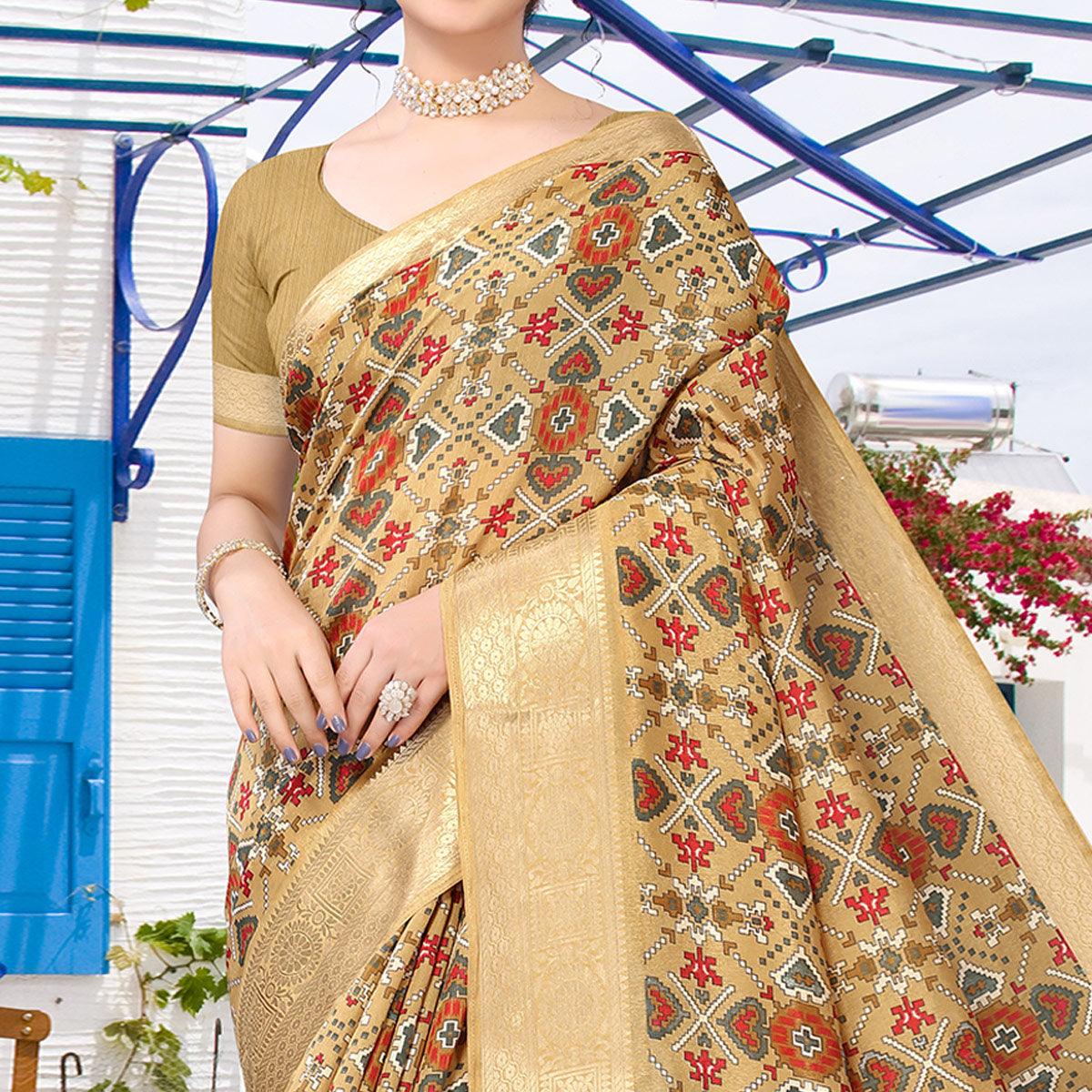 Brown Patola Printed Dola Silk Saree