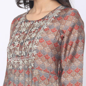 Brown Patywear Floral Embroidered With Print Cotton Anarkali Suit