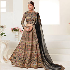 Brown Printed Art Silk Lehenga Choli