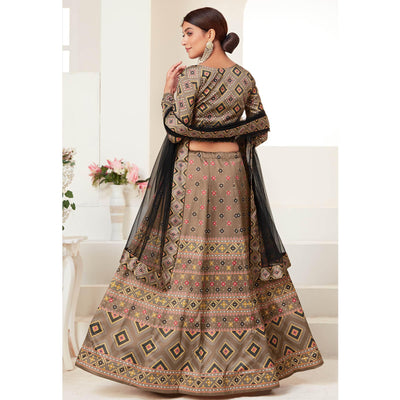 Brown Printed Art Silk Lehenga Choli