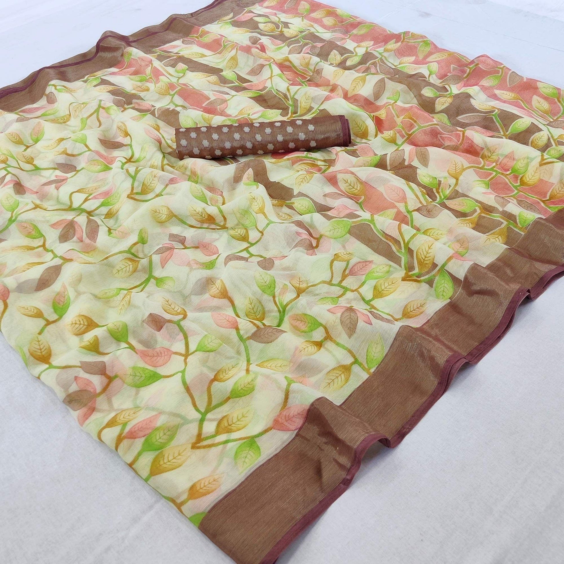 Brown Printed Chiffon Saree