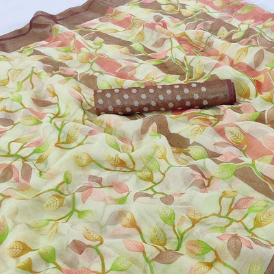 Brown Printed Chiffon Saree