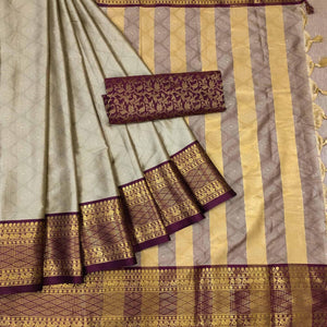 Brown Printed Cotton Silk Saree