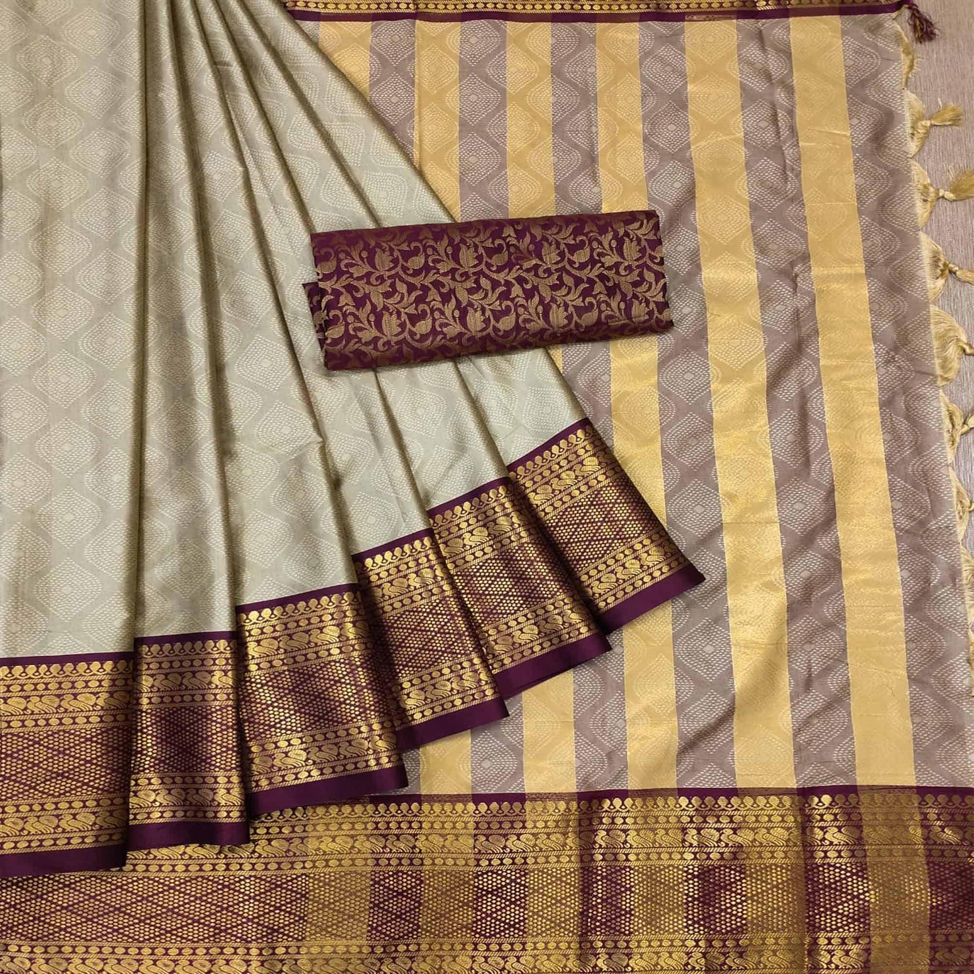 Brown Printed Cotton Silk Saree