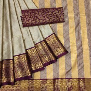 Brown Printed Cotton Silk Saree