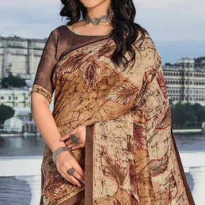 Brown Printed Cotton Silk Saree