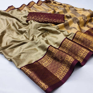 Brown Printed Cotton Silk Saree