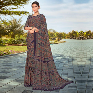 Brown Printed Crepe Saree
