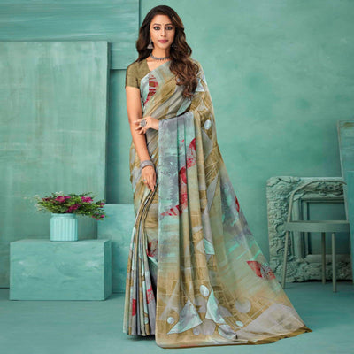 Brown Printed Crepe Saree