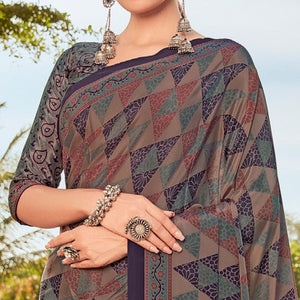 Brown Printed Crepe Saree