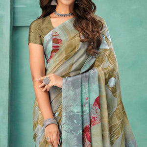 Brown Printed Crepe Saree