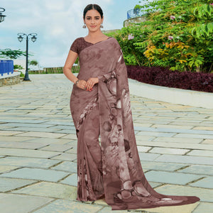 Brown Printed Georgette Saree