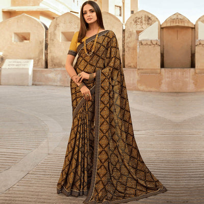 Brown Printed Georgette Saree