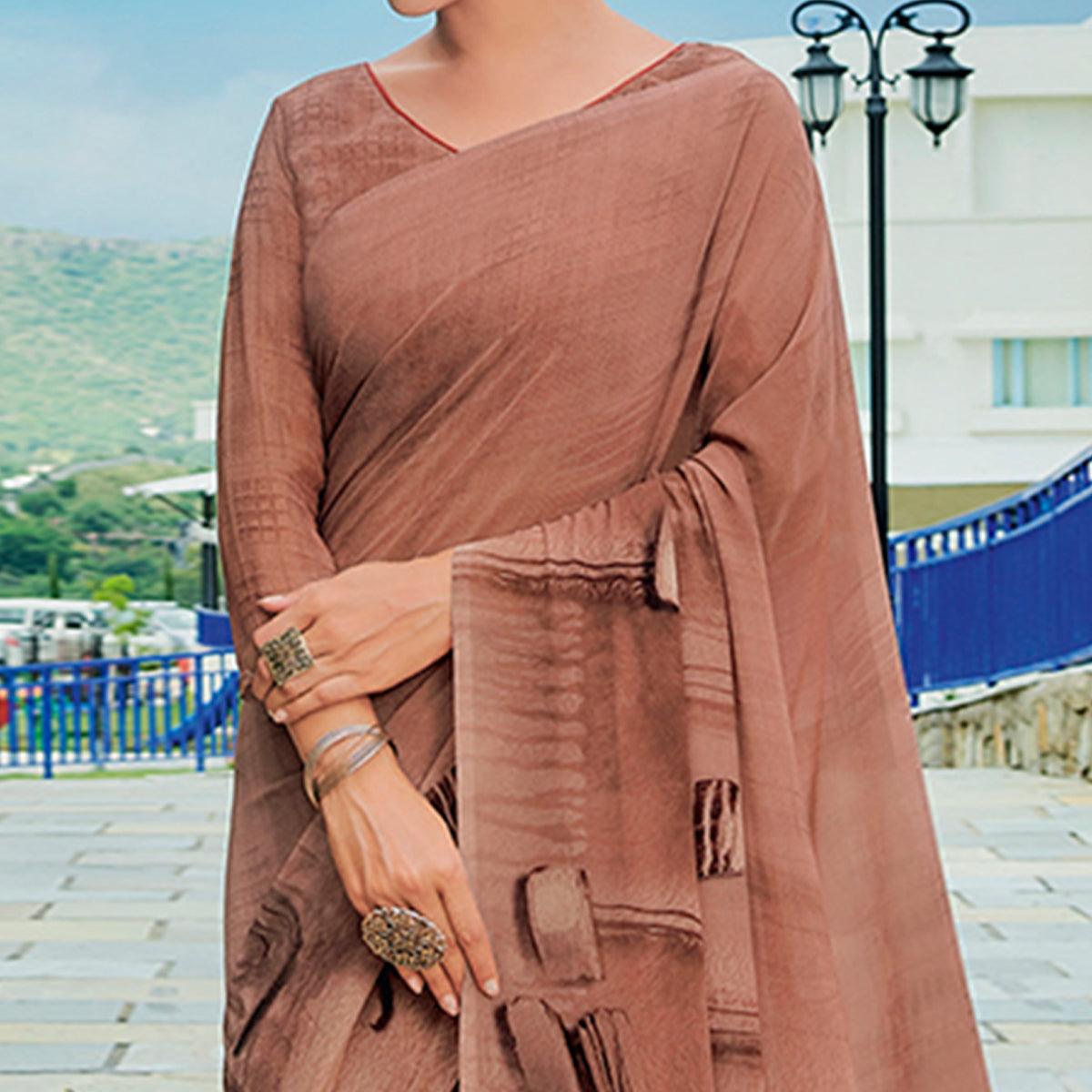 Brown Printed Georgette Saree