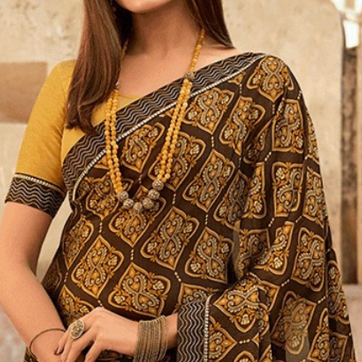 Brown Printed Georgette Saree