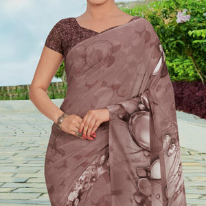 Brown Printed Georgette Saree