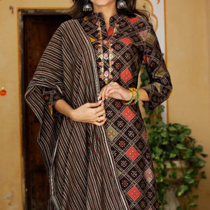 Brown Printed Muslin Sharara Suit