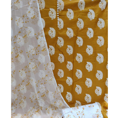 Brown Printed Cotton Blend Dress Material