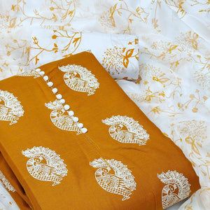 Brown Printed Cotton Blend Dress Material