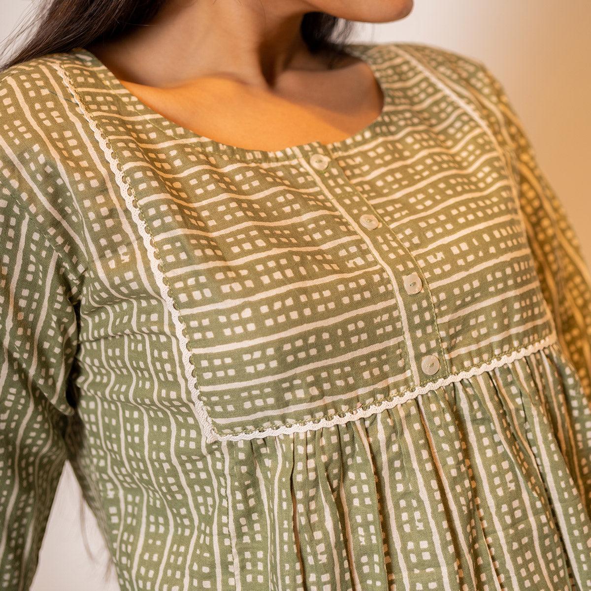 Brown Printed Cotton Blend Top