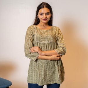 Brown Printed Cotton Blend Top