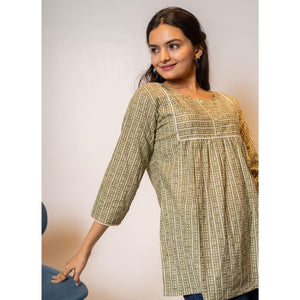Brown Printed Cotton Blend Top