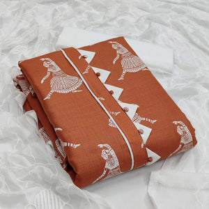 Brown Printed Pure Cotton Dress Material