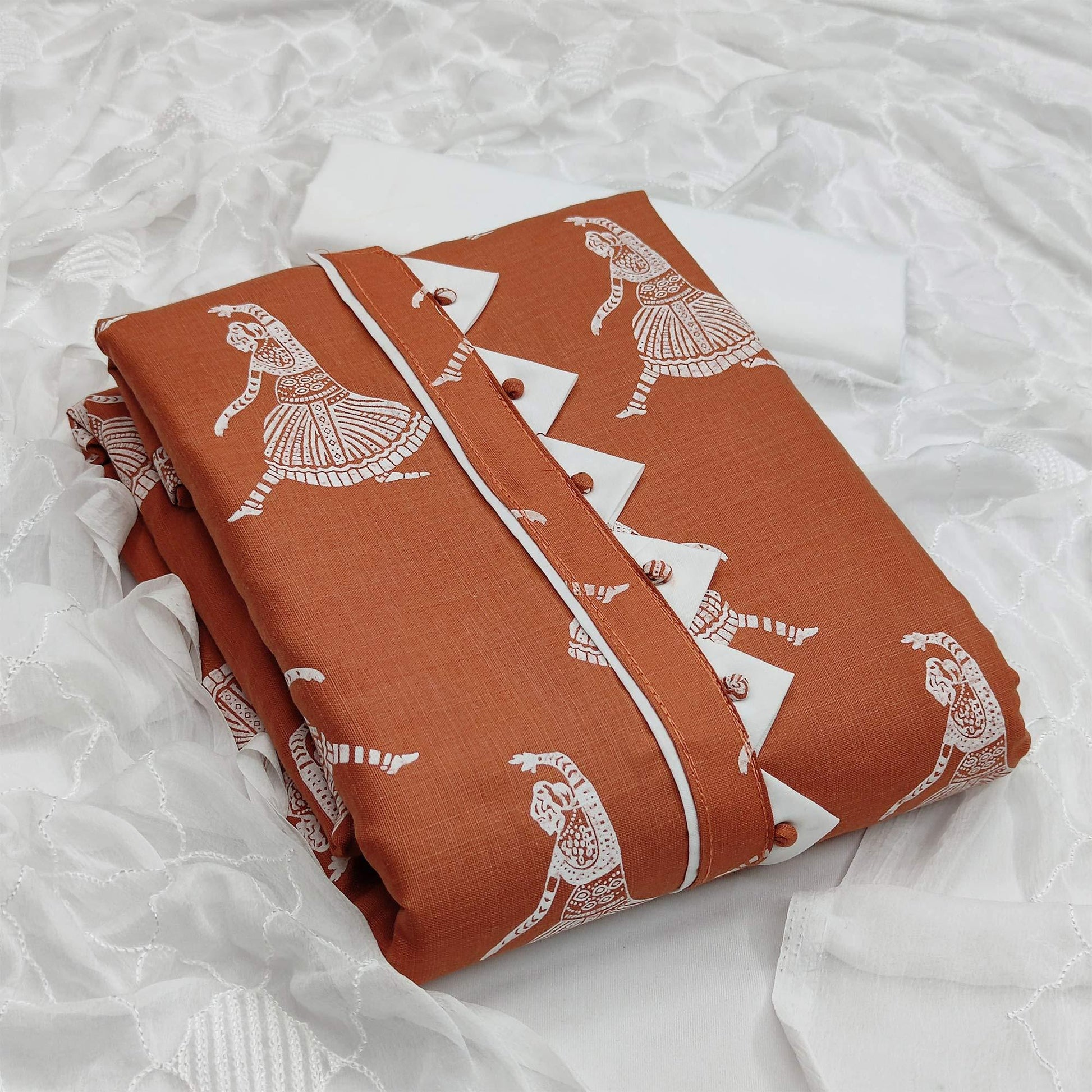 Brown Printed Pure Cotton Dress Material