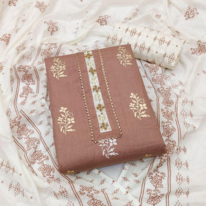 Brown Printed Pure Cotton Dress Material
