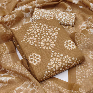 Brown Printed Pure Cotton Dress Material