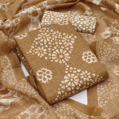 Brown Printed Pure Cotton Dress Material