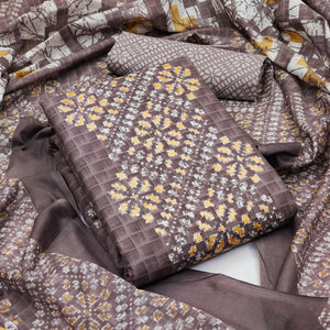 Brown Printed Pure Cotton Dress Material