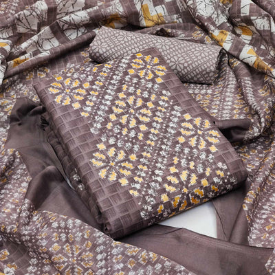 Brown Printed Pure Cotton Dress Material