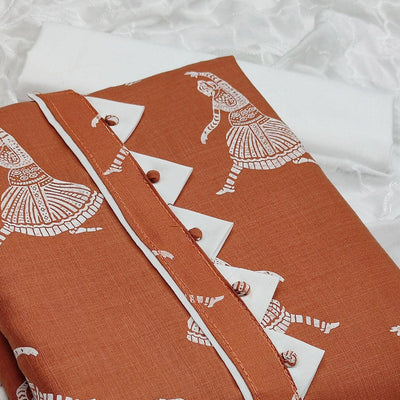 Brown Printed Pure Cotton Dress Material